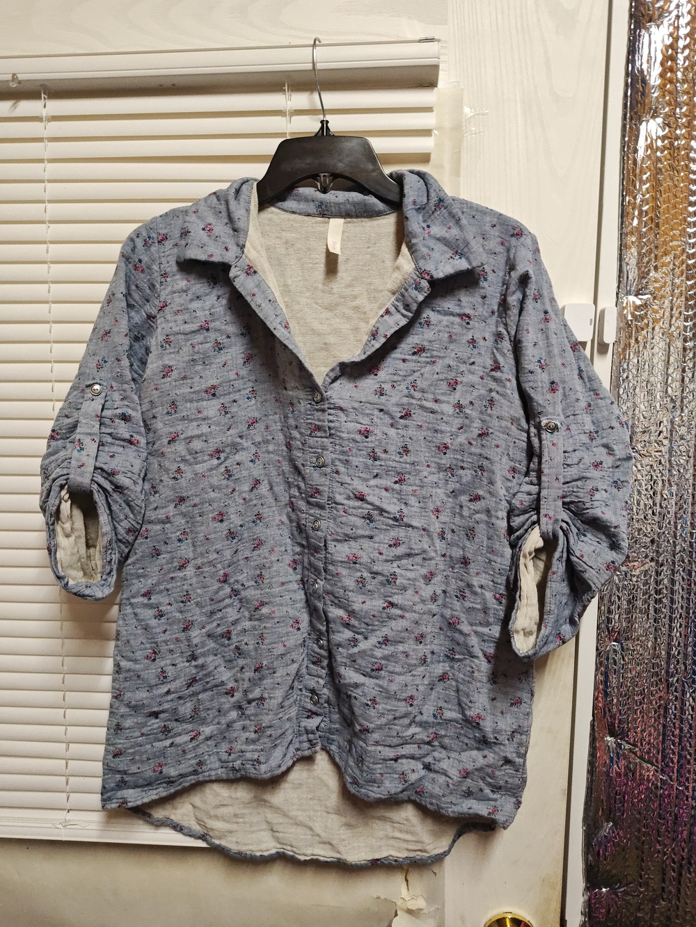 Light Blue Floral Quilted Casual Button-Up Shirt Jacket